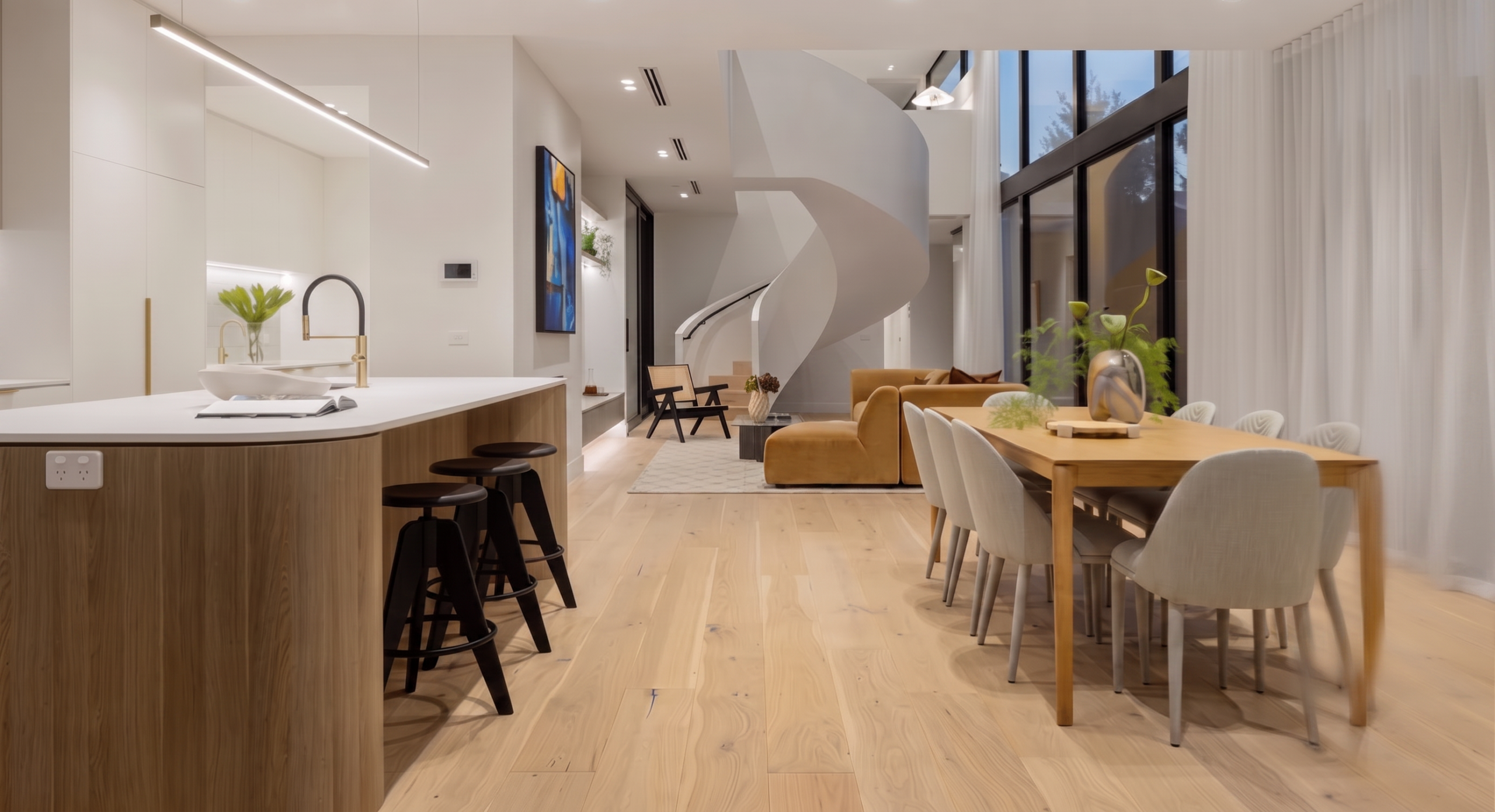 spiral stairs open plan